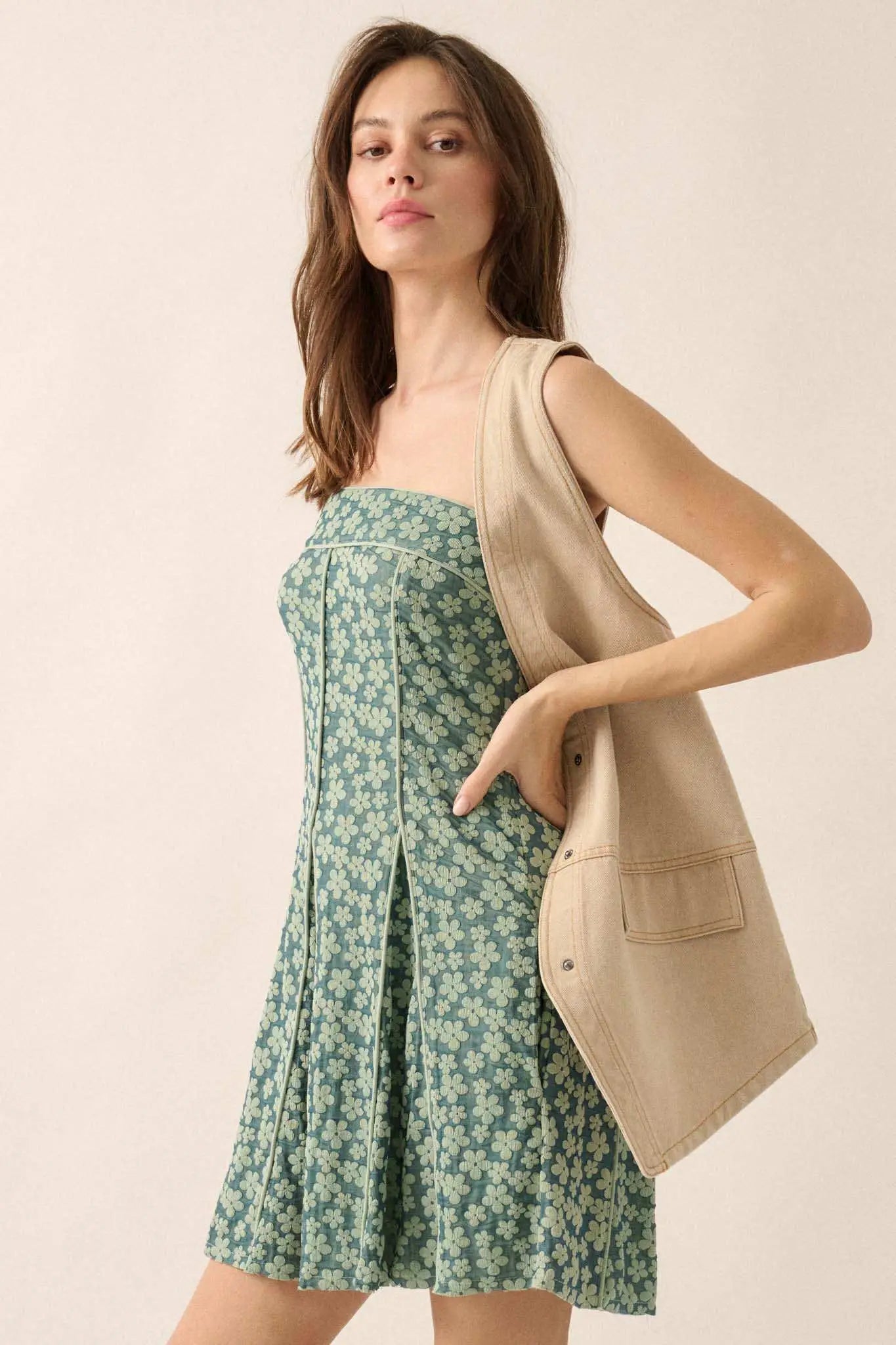 Grown Girl Strapless Floral Godet Mini Dress