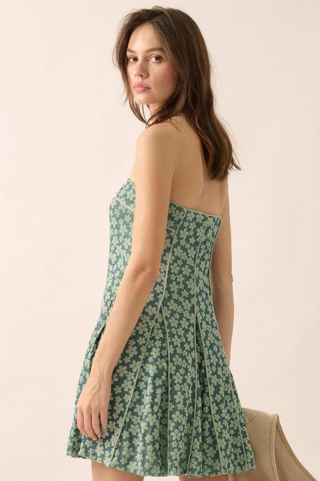 Grown Girl Strapless Floral Godet Mini Dress