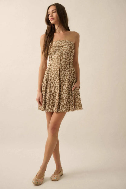 Grown Girl Strapless Floral Godet Mini Dress