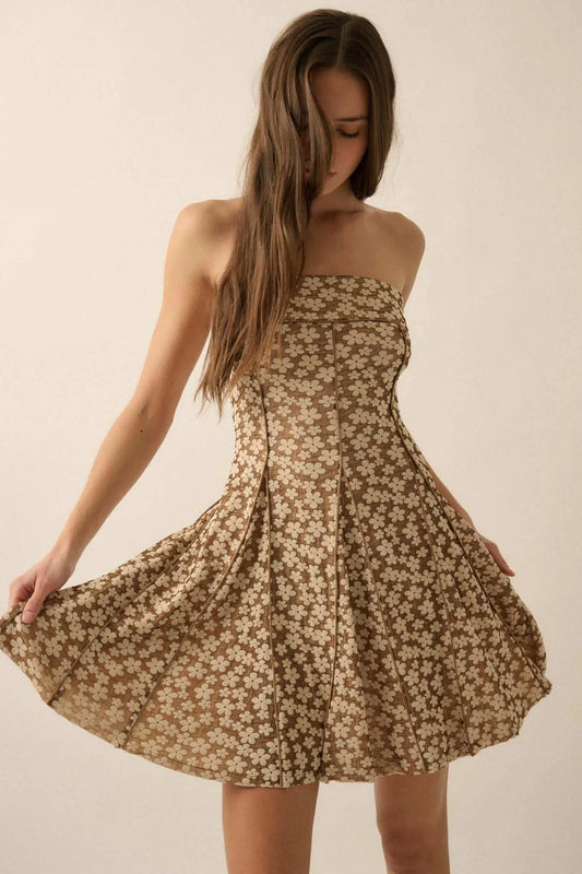 Grown Girl Strapless Floral Godet Mini Dress