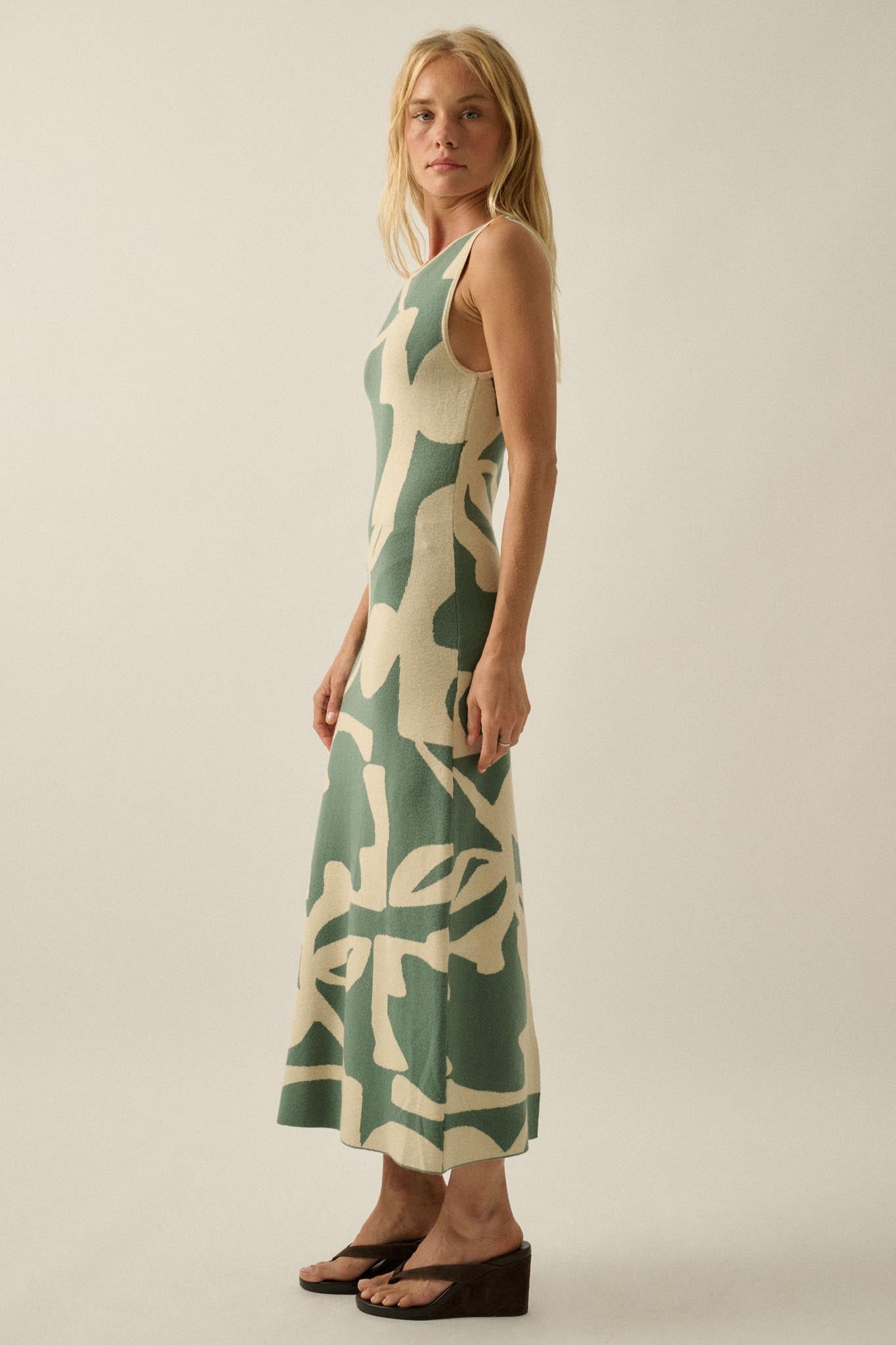 Fantastic Flora Floral Jacquard Midi Sweater Dress