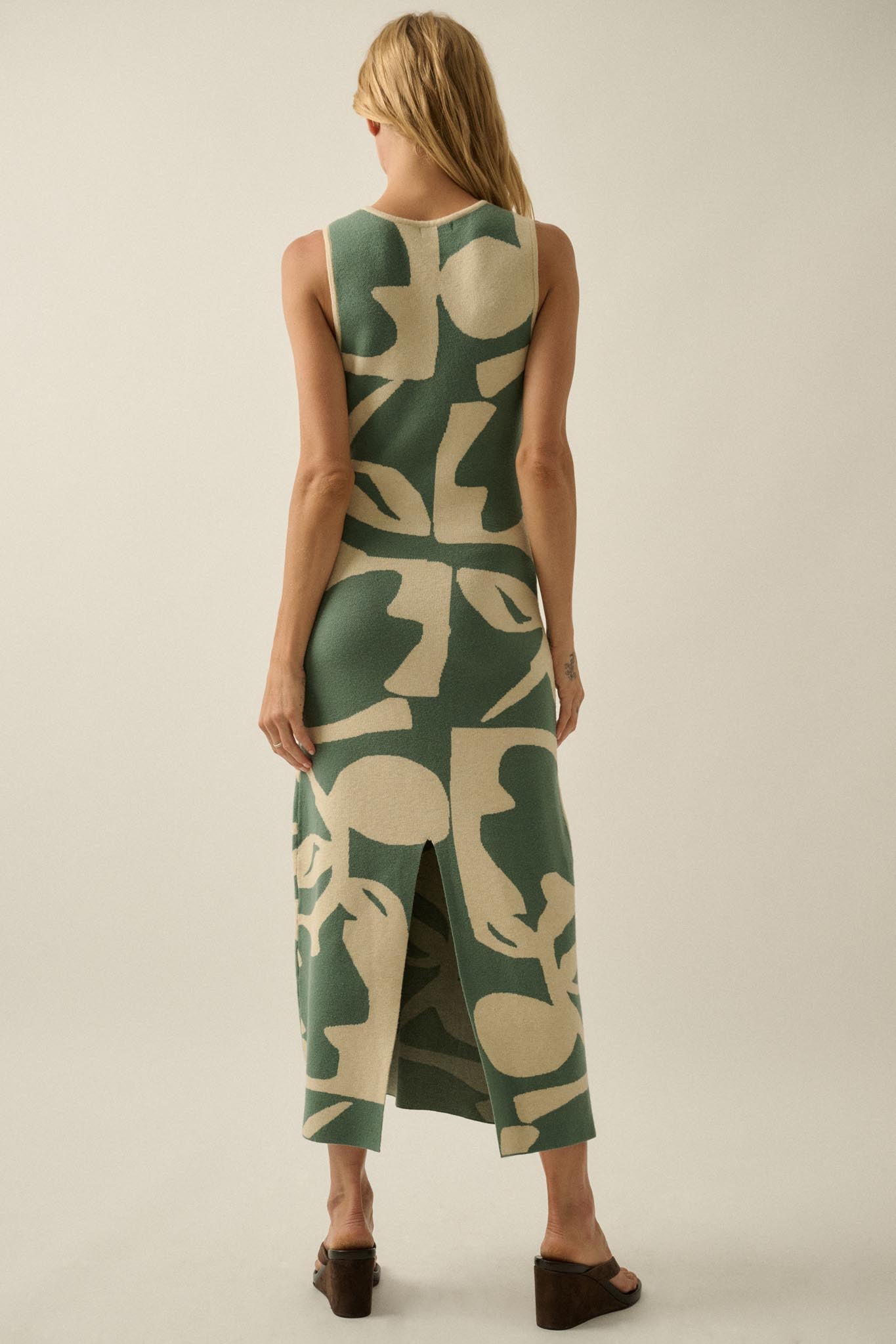 Fantastic Flora Floral Jacquard Midi Sweater Dress