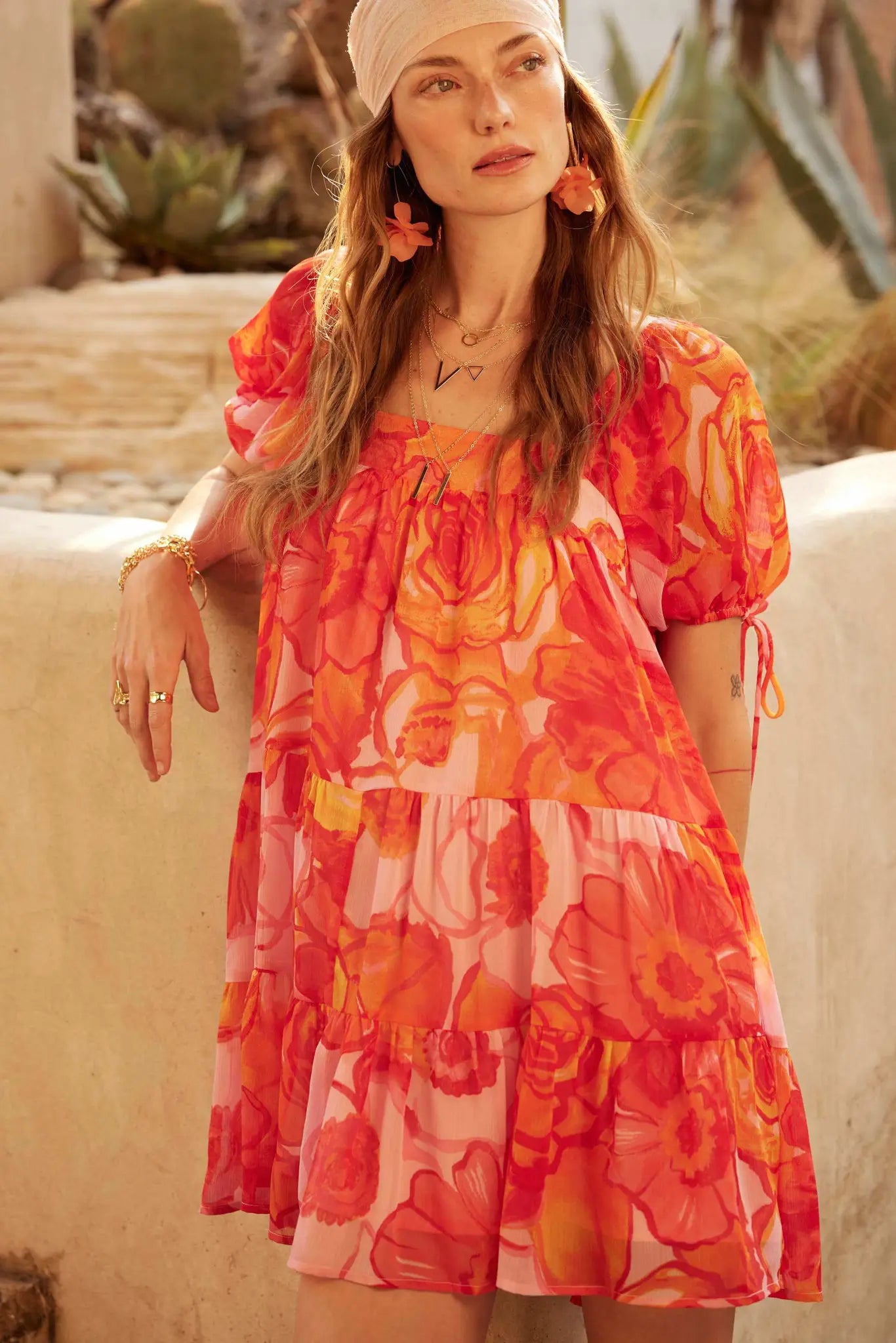 Exotic Blooms Floral Chiffon Babydoll Mini Dress