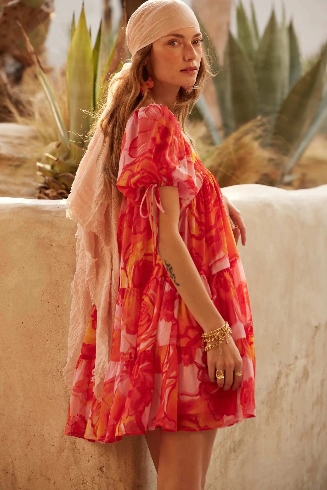 Exotic Blooms Floral Chiffon Babydoll Mini Dress