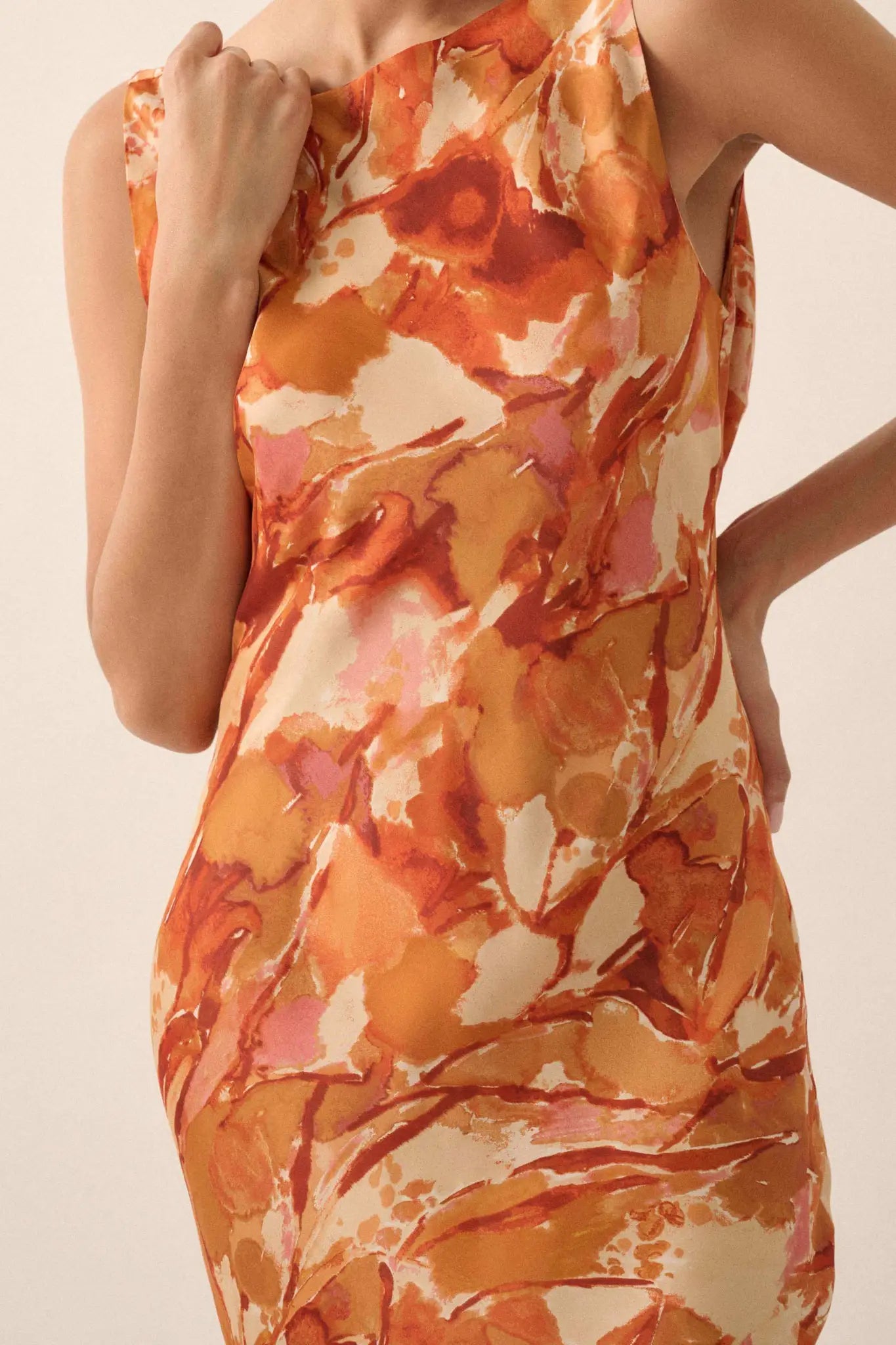 In Dreams Abstract-Print Satin Cowl-Back Maxi Dress