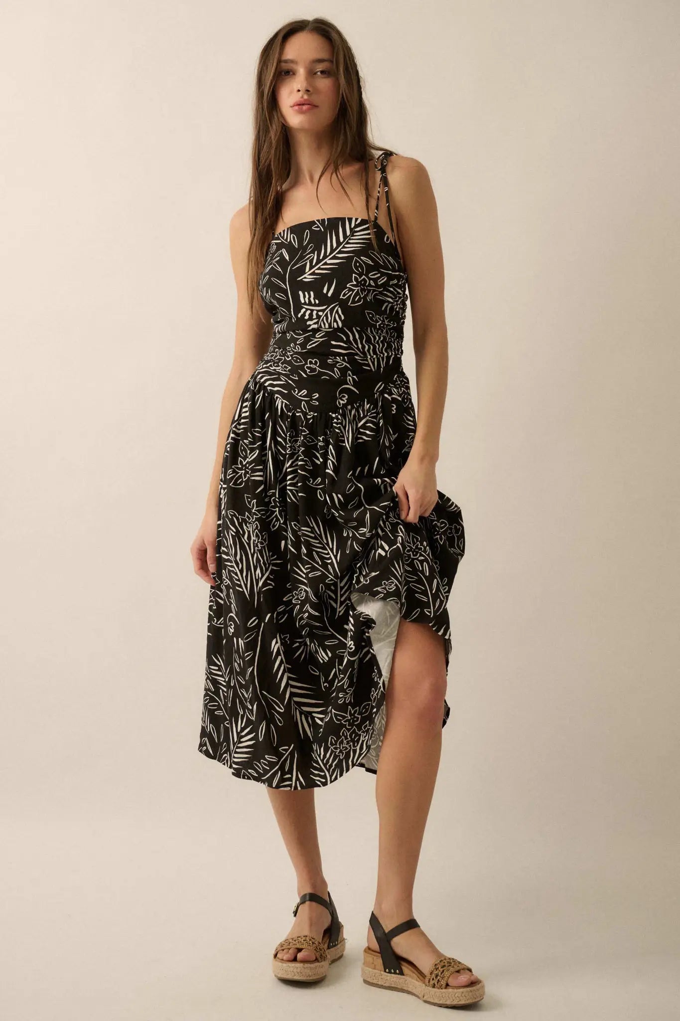 Blooming Artistry Floral Drop-Waist Midi Dress