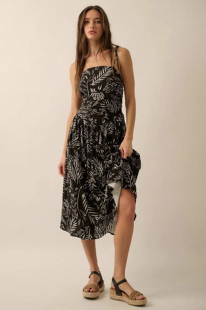 Blooming Artistry Floral Drop-Waist Midi Dress