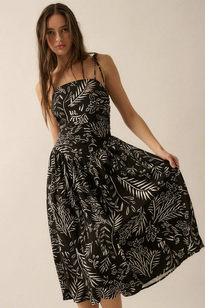 Blooming Artistry Floral Drop-Waist Midi Dress