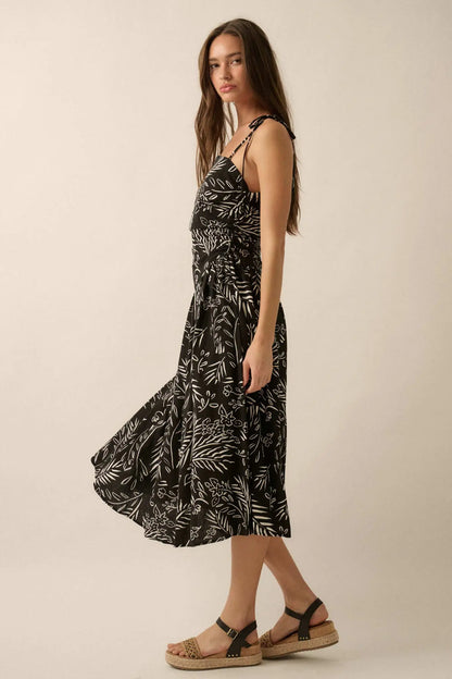 Blooming Artistry Floral Drop-Waist Midi Dress