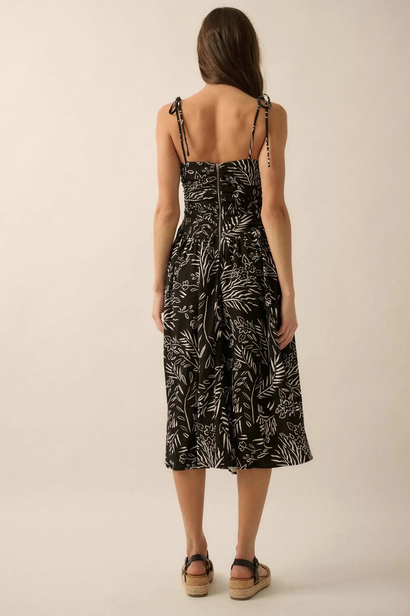 Blooming Artistry Floral Drop-Waist Midi Dress