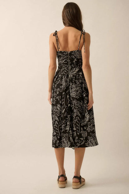 Blooming Artistry Floral Drop-Waist Midi Dress