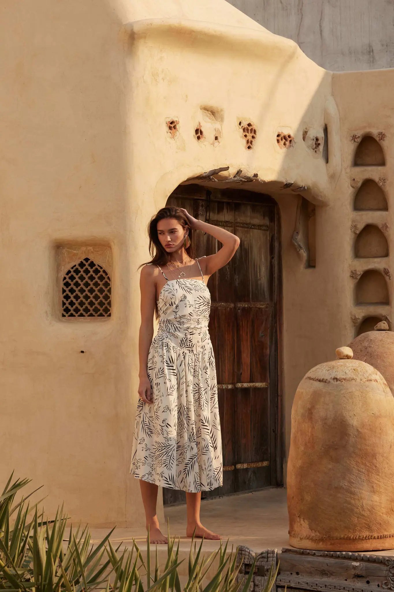 Blooming Artistry Floral Drop-Waist Midi Dress
