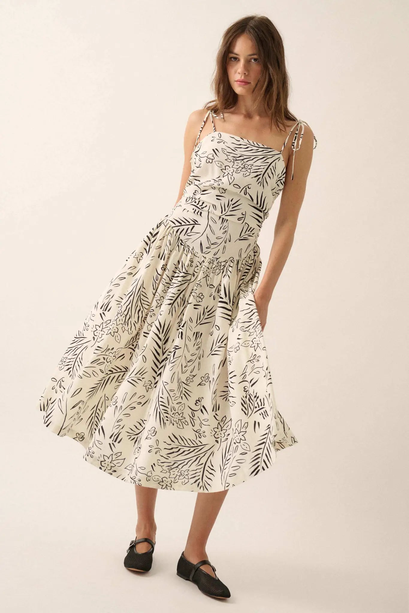 Blooming Artistry Floral Drop-Waist Midi Dress