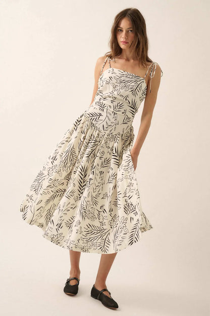 Blooming Artistry Floral Drop-Waist Midi Dress