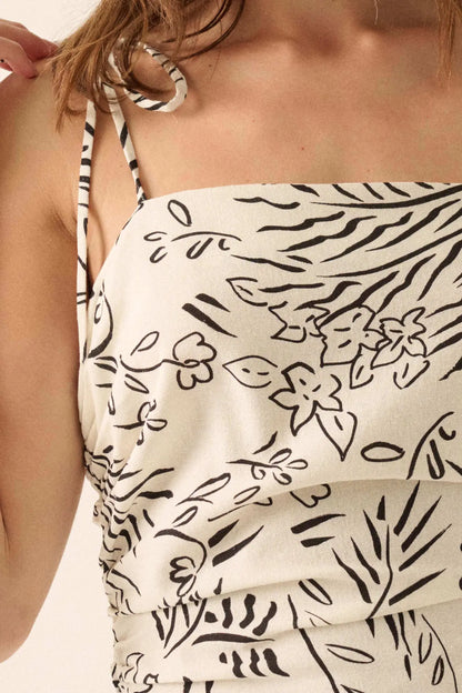 Blooming Artistry Floral Drop-Waist Midi Dress