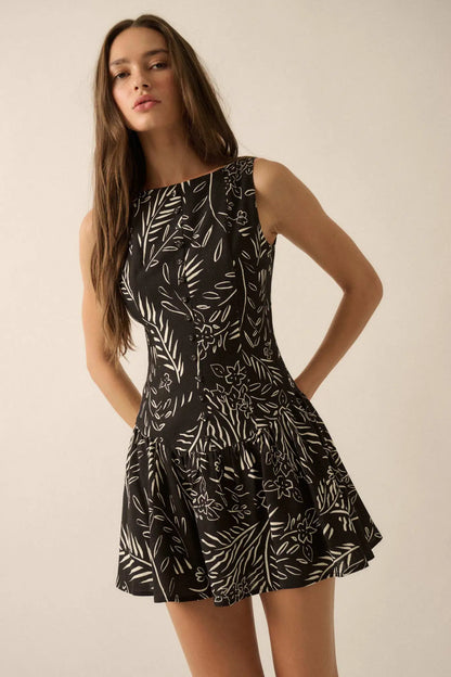 Artist's Garden Floral Drop-Waist Mini Dress