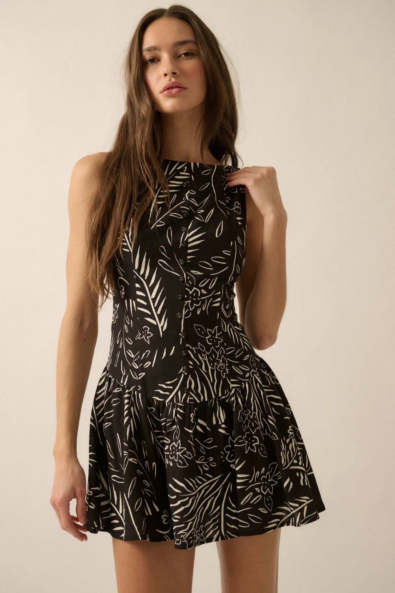 Artist's Garden Floral Drop-Waist Mini Dress