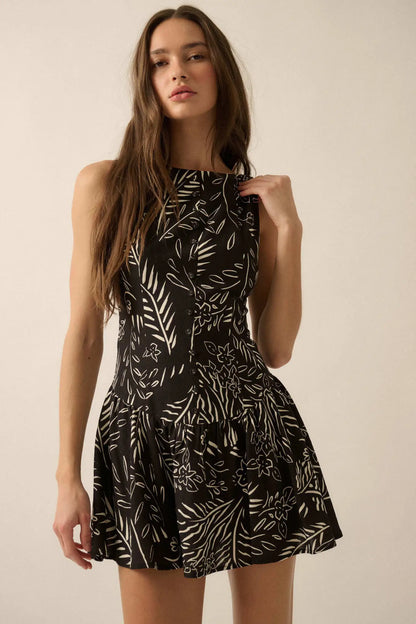 Artist's Garden Floral Drop-Waist Mini Dress