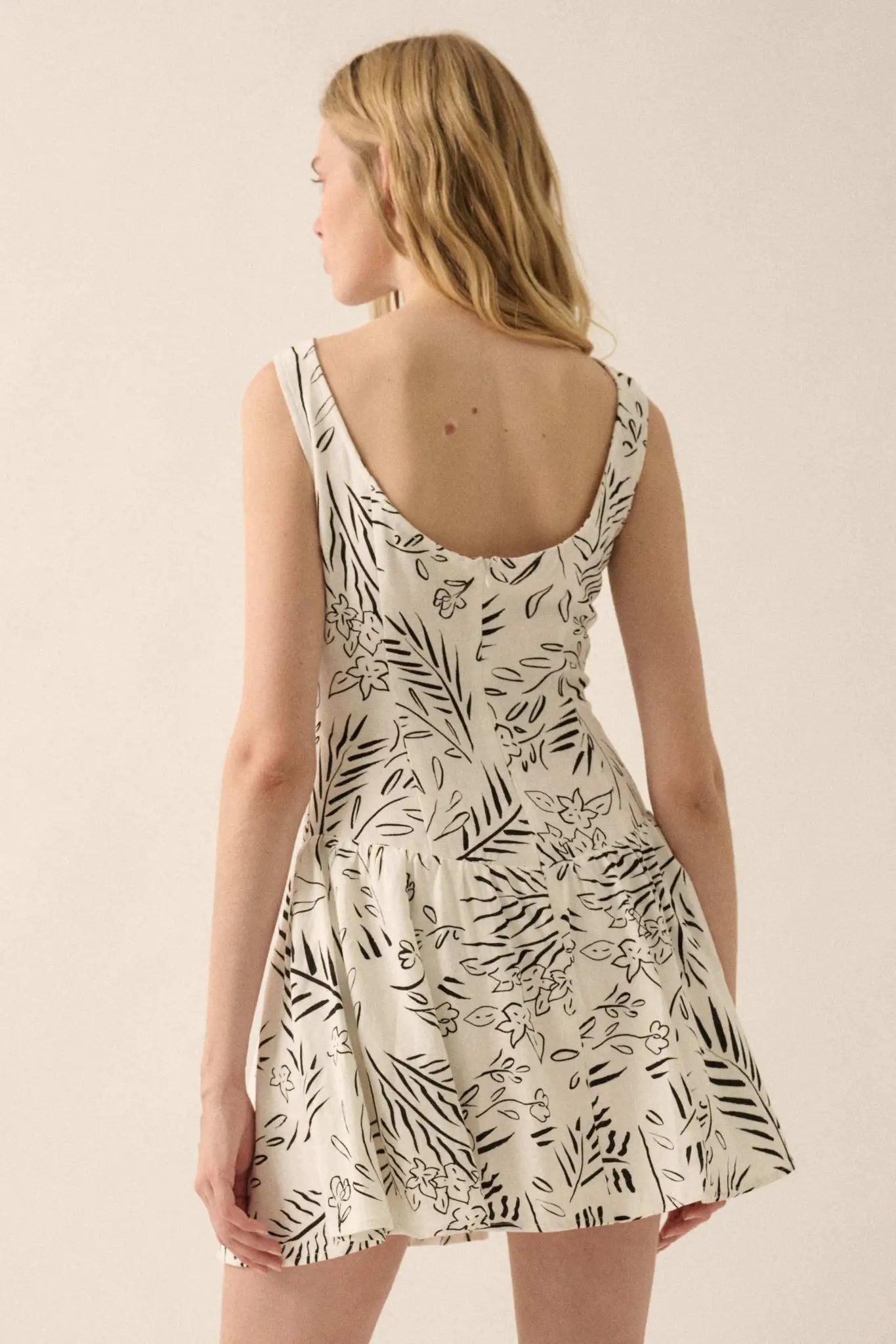Artist's Garden Floral Drop-Waist Mini Dress