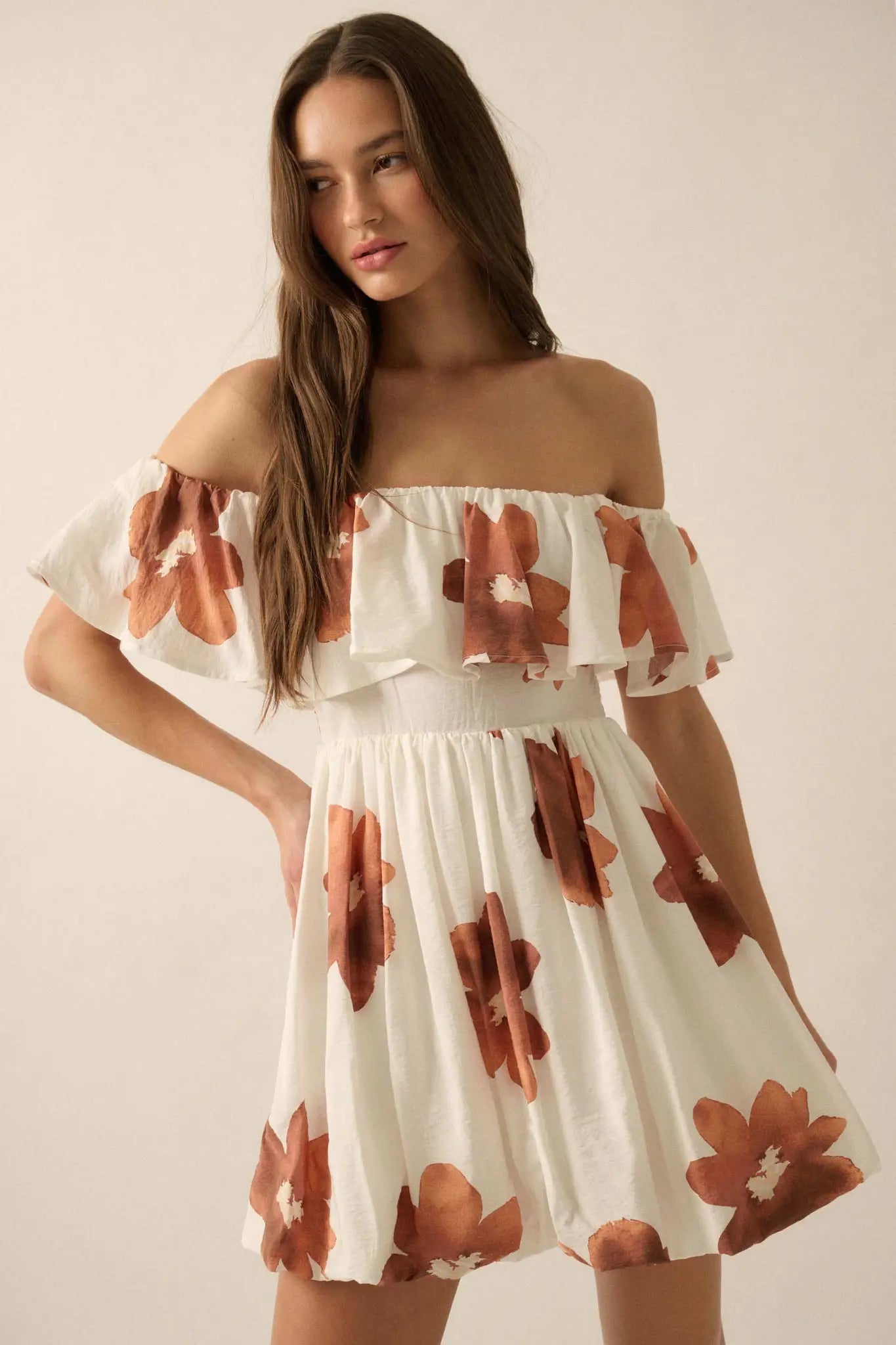 Bold Beauty Floral Off-Shoulder Flounce Mini Dress