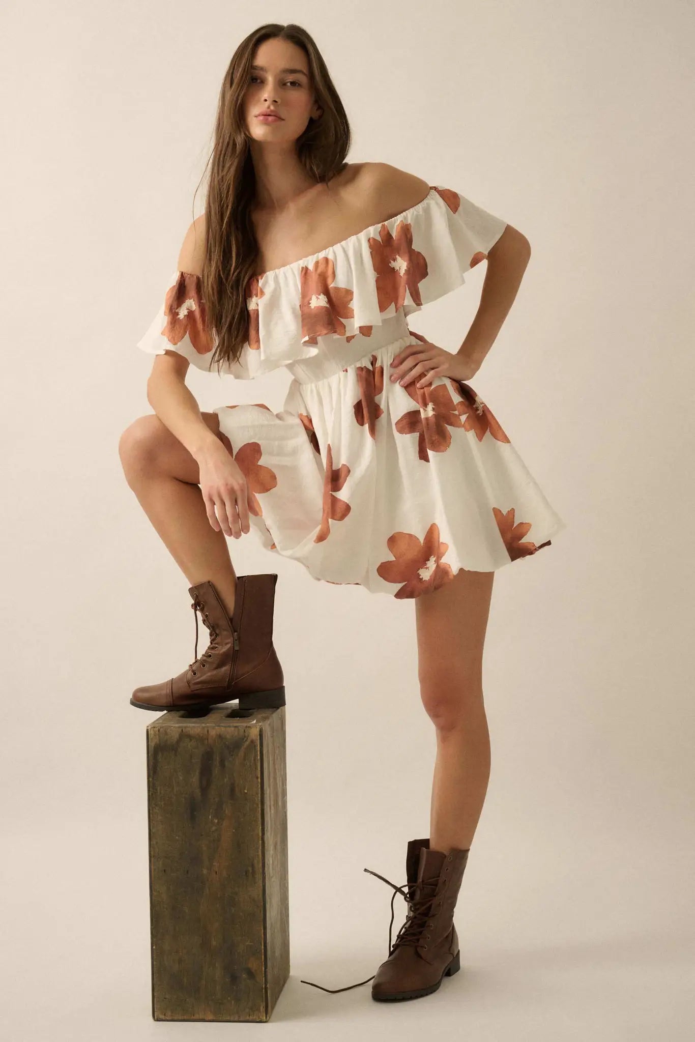 Bold Beauty Floral Off-Shoulder Flounce Mini Dress