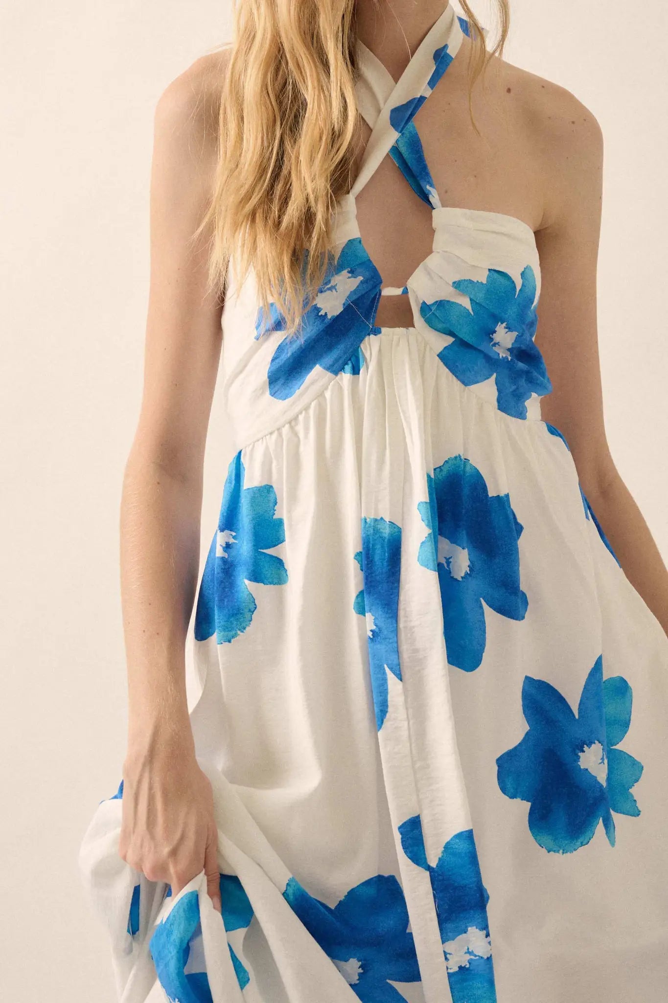 Beauty Awaits Floral Cross-Front Halter Maxi Dress