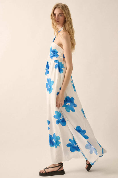 Beauty Awaits Floral Cross-Front Halter Maxi Dress