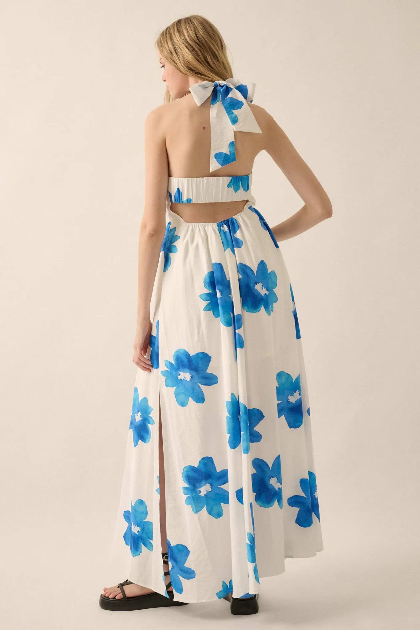 Beauty Awaits Floral Cross-Front Halter Maxi Dress