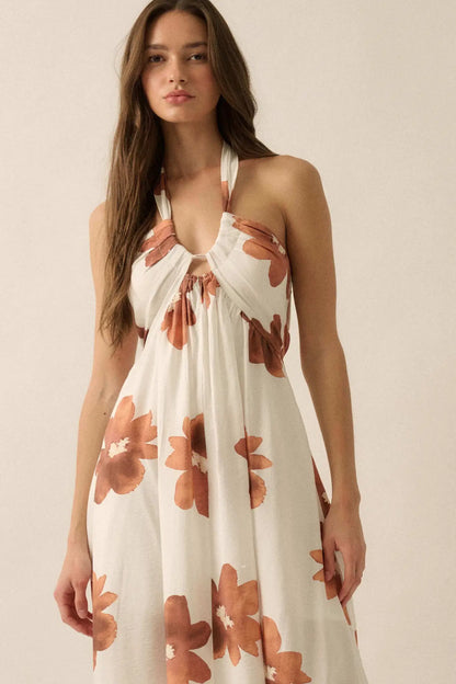 Beauty Awaits Floral Cross-Front Halter Maxi Dress