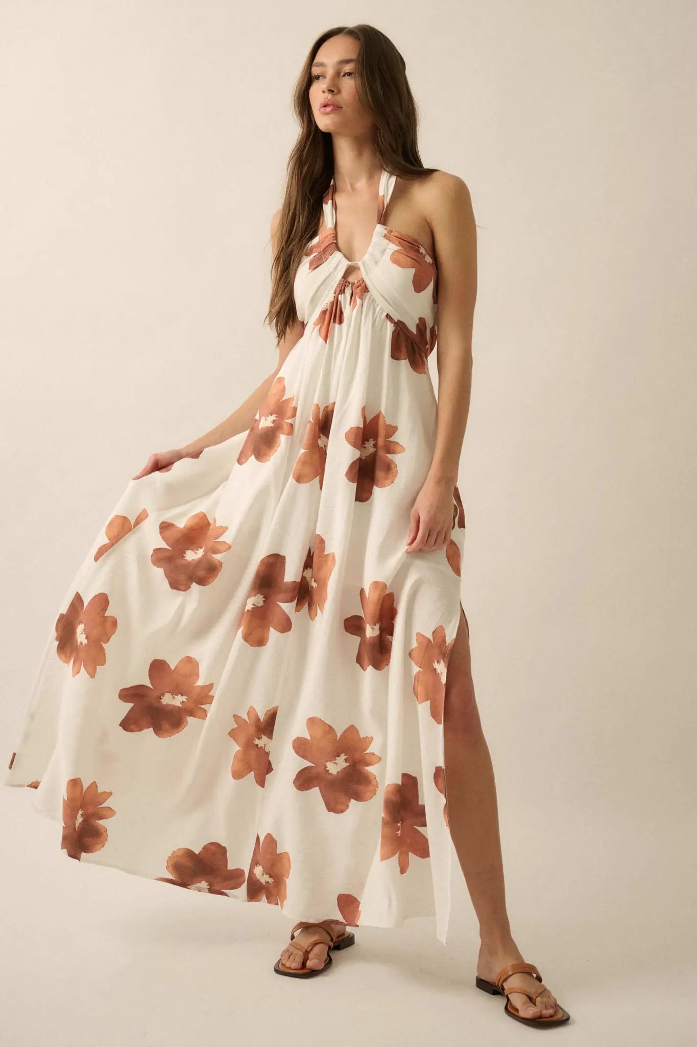 Beauty Awaits Floral Cross-Front Halter Maxi Dress