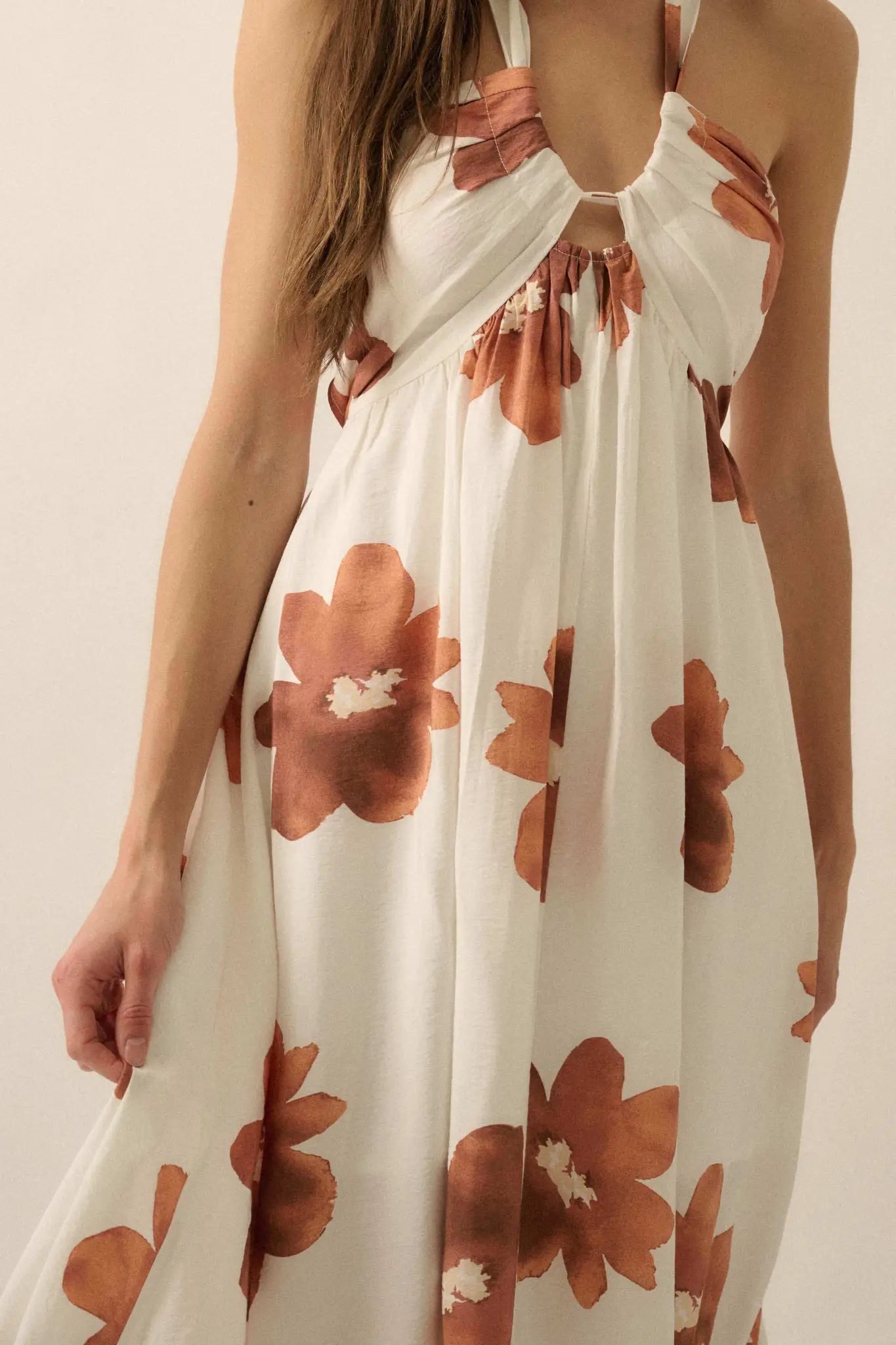 Beauty Awaits Floral Cross-Front Halter Maxi Dress