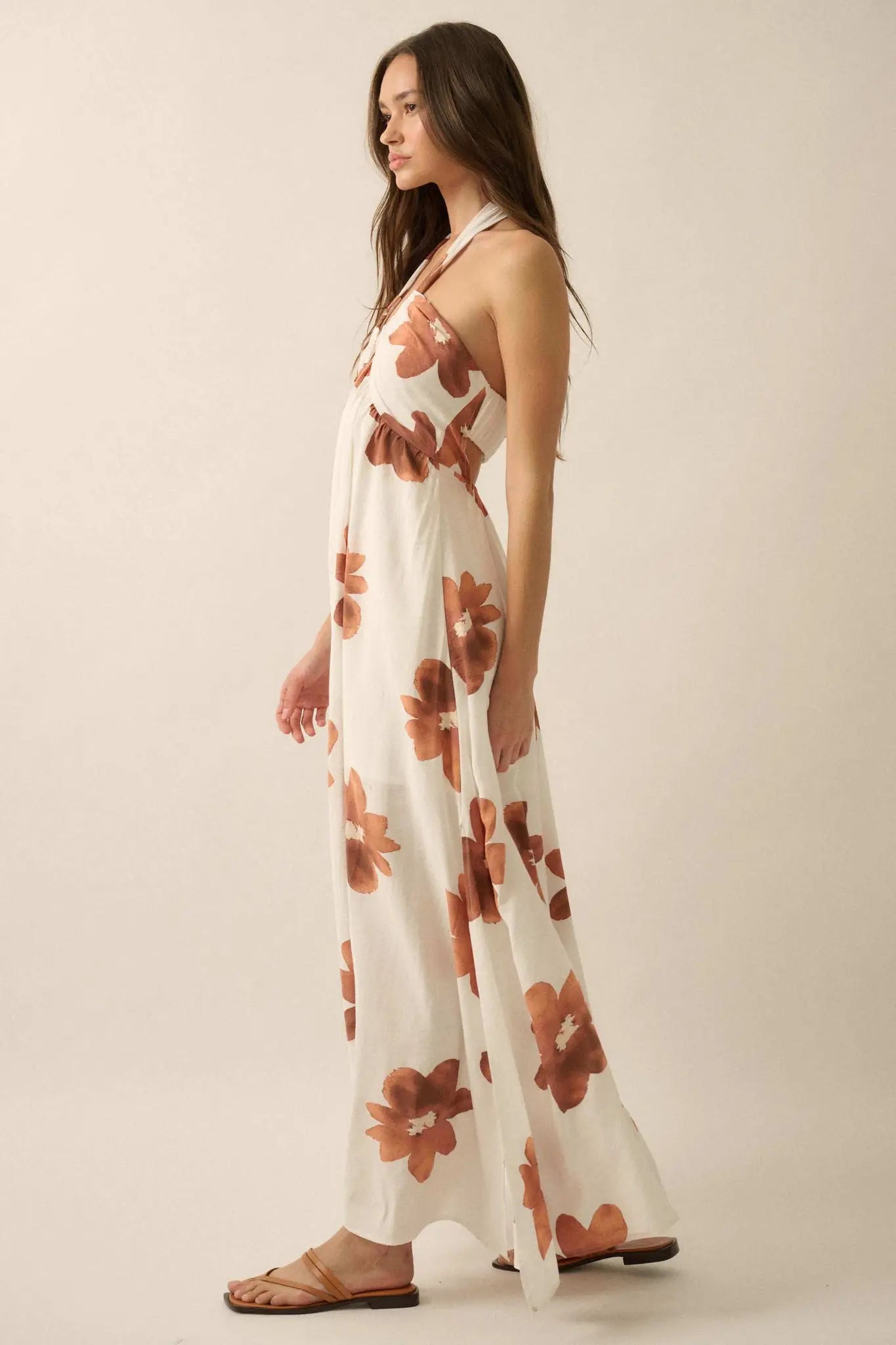 Beauty Awaits Floral Cross-Front Halter Maxi Dress