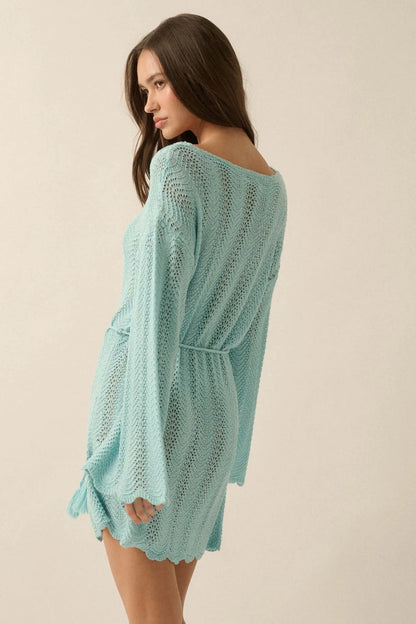 Feeling Fine Crochet Knit Bell-Sleeve Mini Dress