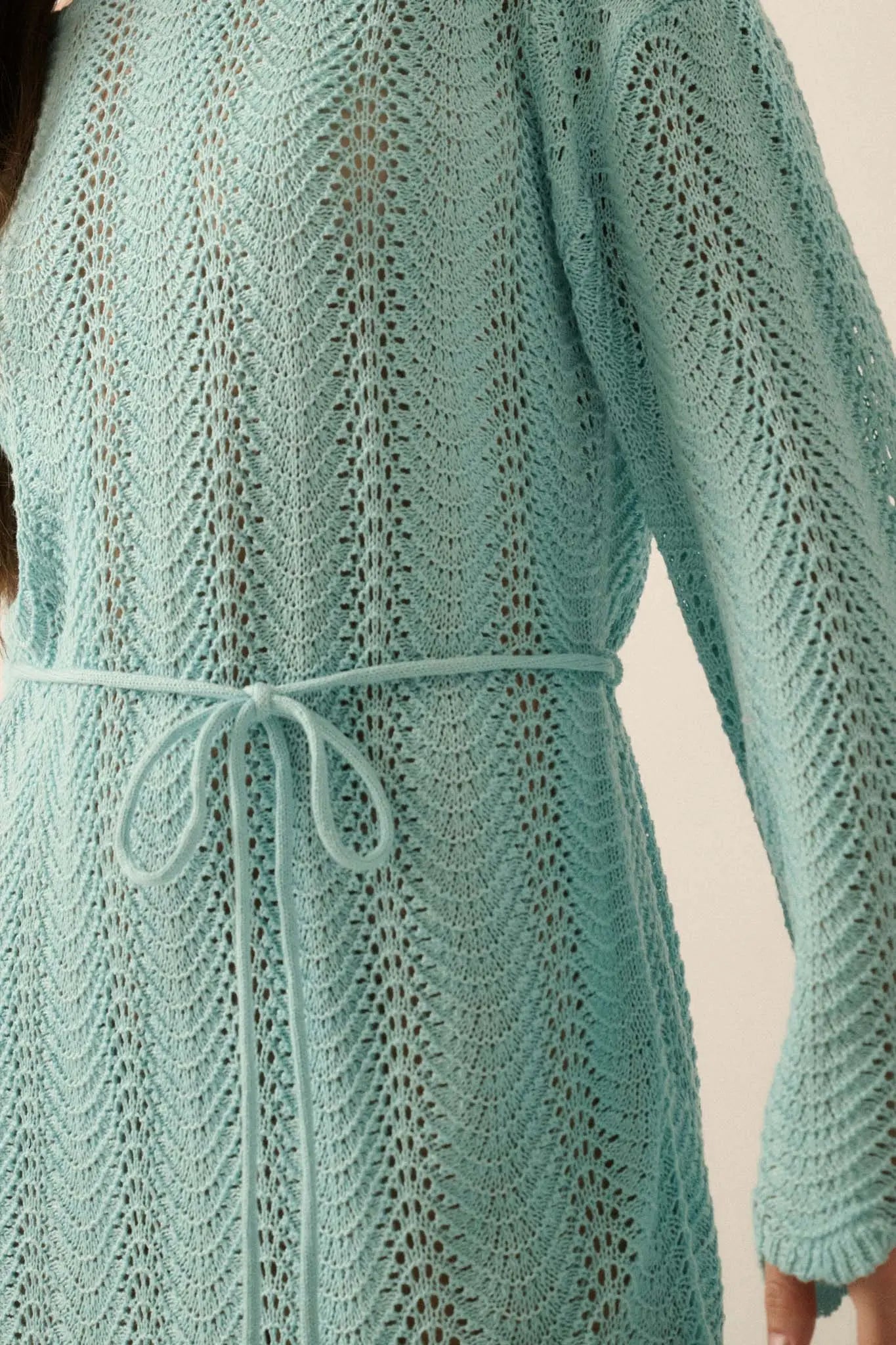 Feeling Fine Crochet Knit Bell-Sleeve Mini Dress