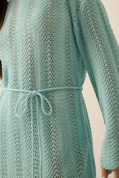 Feeling Fine Crochet Knit Bell-Sleeve Mini Dress
