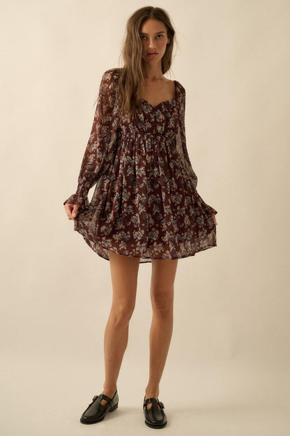 Blooming Fields Floral Chiffon Peasant Mini Dress