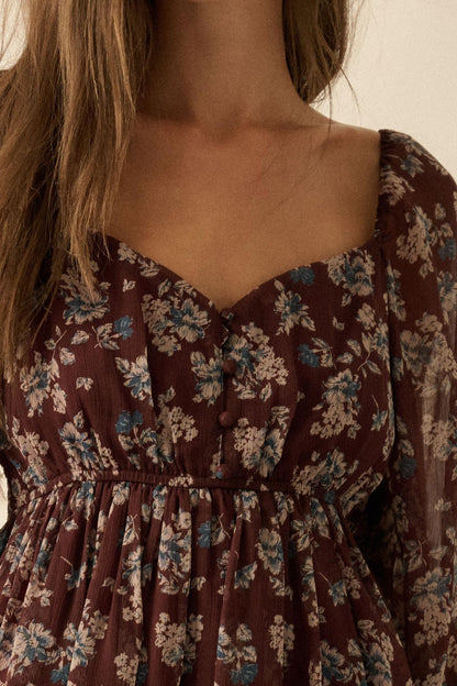 Blooming Fields Floral Chiffon Peasant Mini Dress