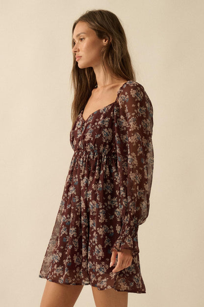 Blooming Fields Floral Chiffon Peasant Mini Dress