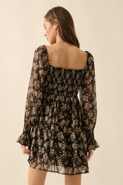 Blooming Fields Floral Chiffon Peasant Mini Dress