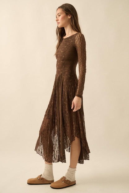 Divine Beauty Paneled Lace Handkerchief Midi Dress