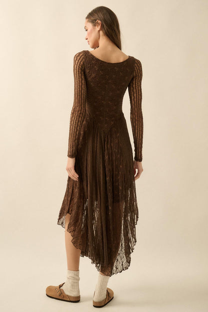 Divine Beauty Paneled Lace Handkerchief Midi Dress
