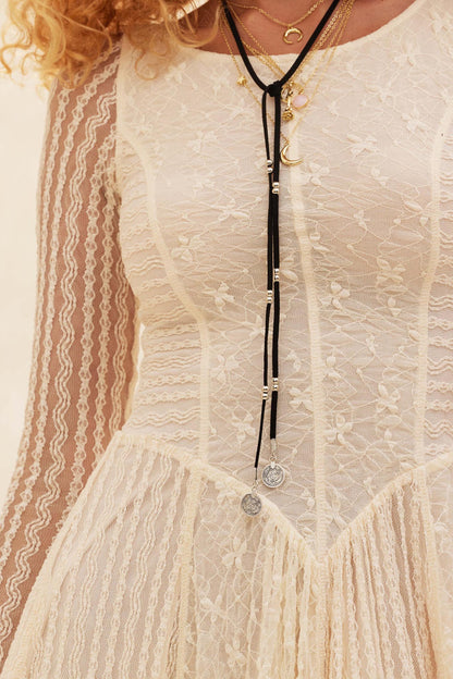 Divine Beauty Paneled Lace Handkerchief Midi Dress