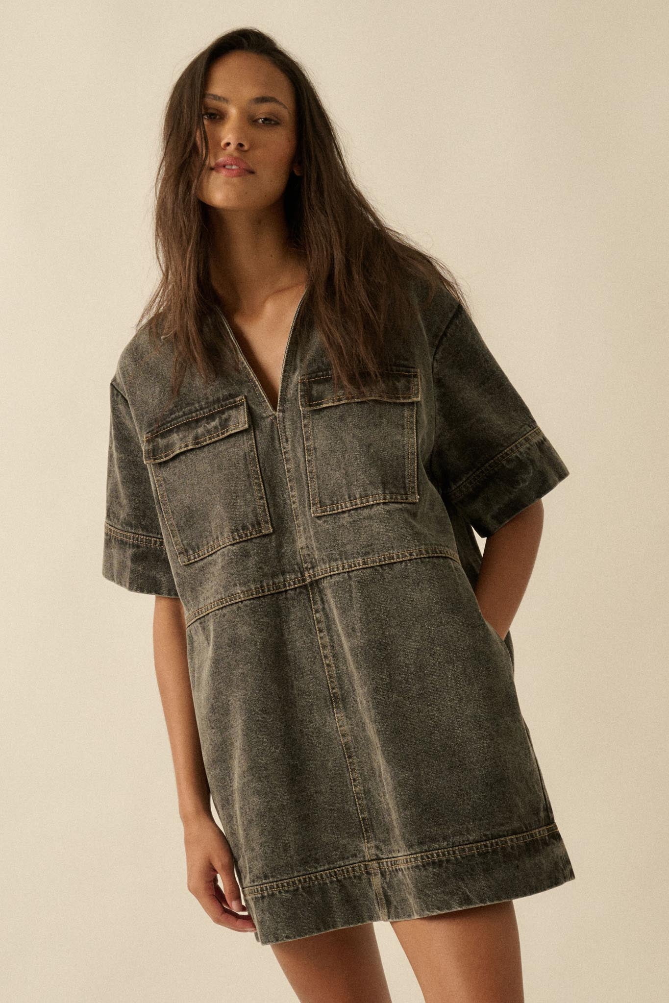 Living Proof Denim Mini Tunic Shirt Dress