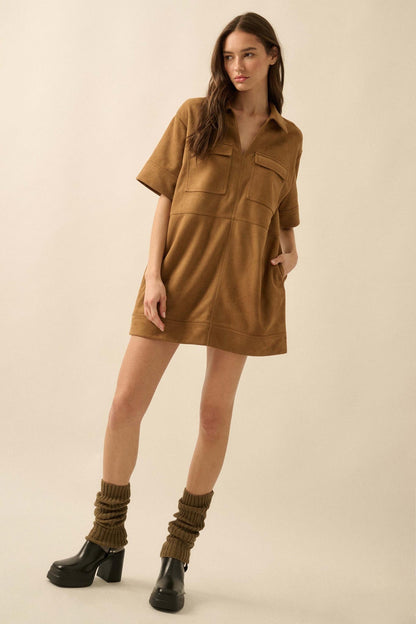Soft Option Vegan Suede Mini Tunic Shirt Dress
