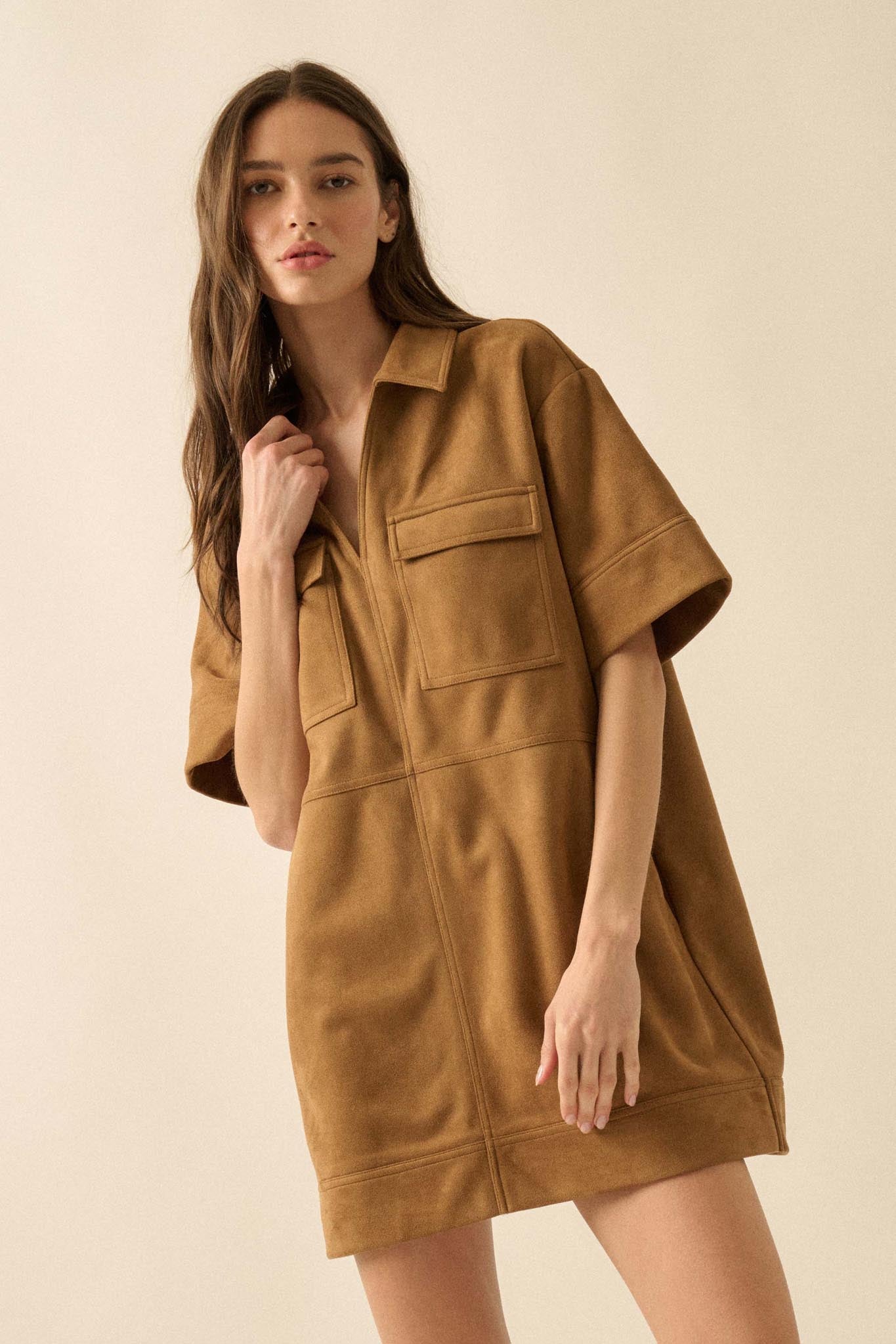 Soft Option Vegan Suede Mini Tunic Shirt Dress