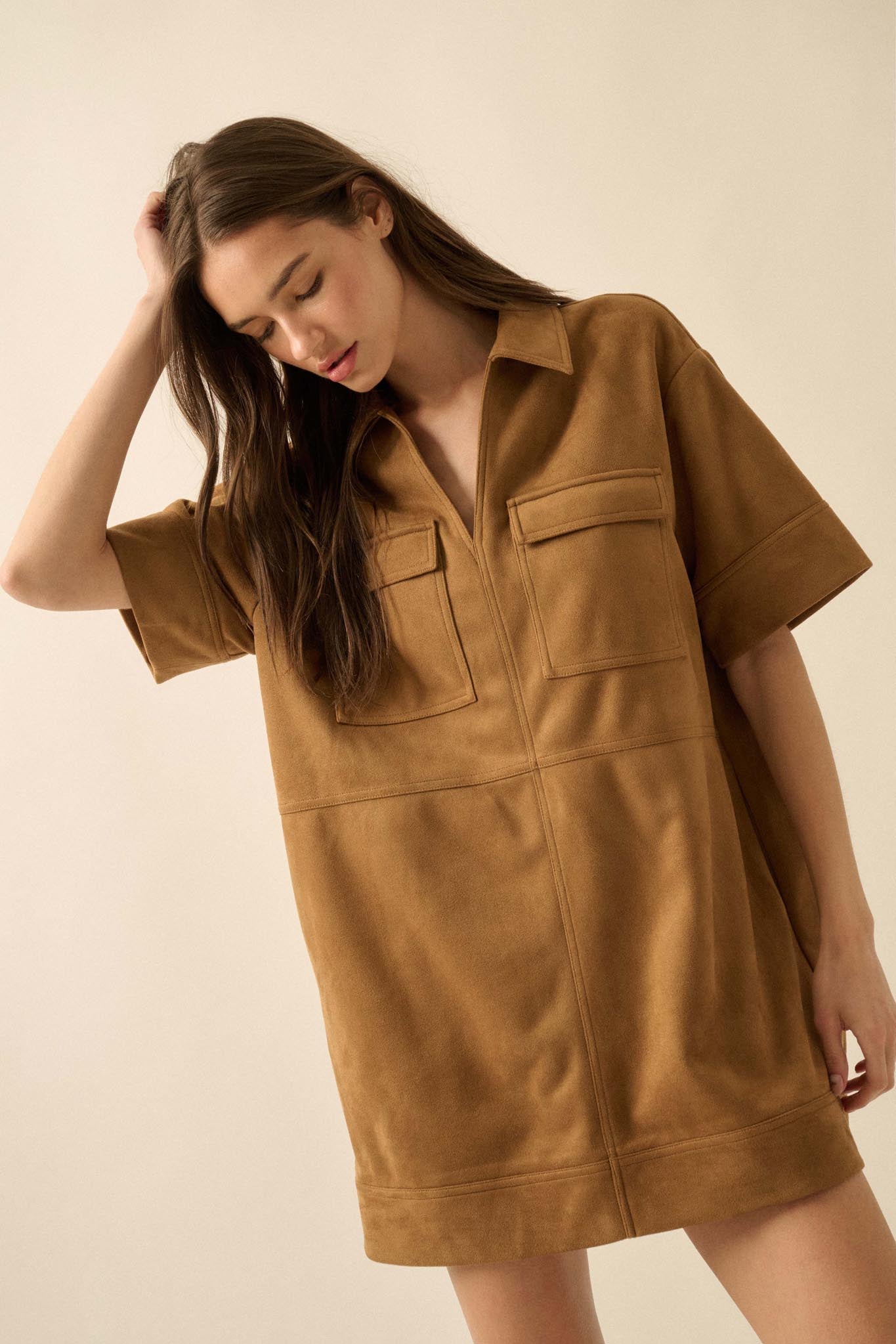 Soft Option Vegan Suede Mini Tunic Shirt Dress