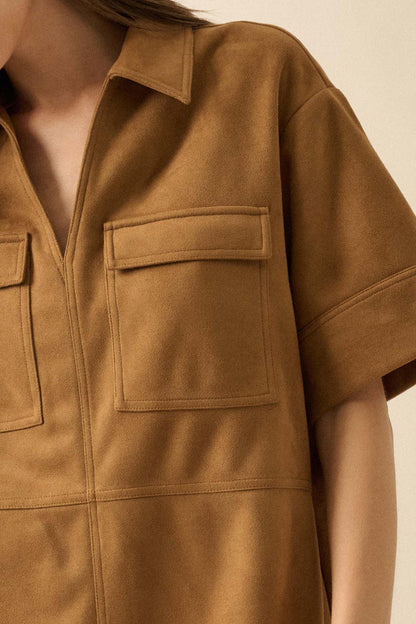 Soft Option Vegan Suede Mini Tunic Shirt Dress