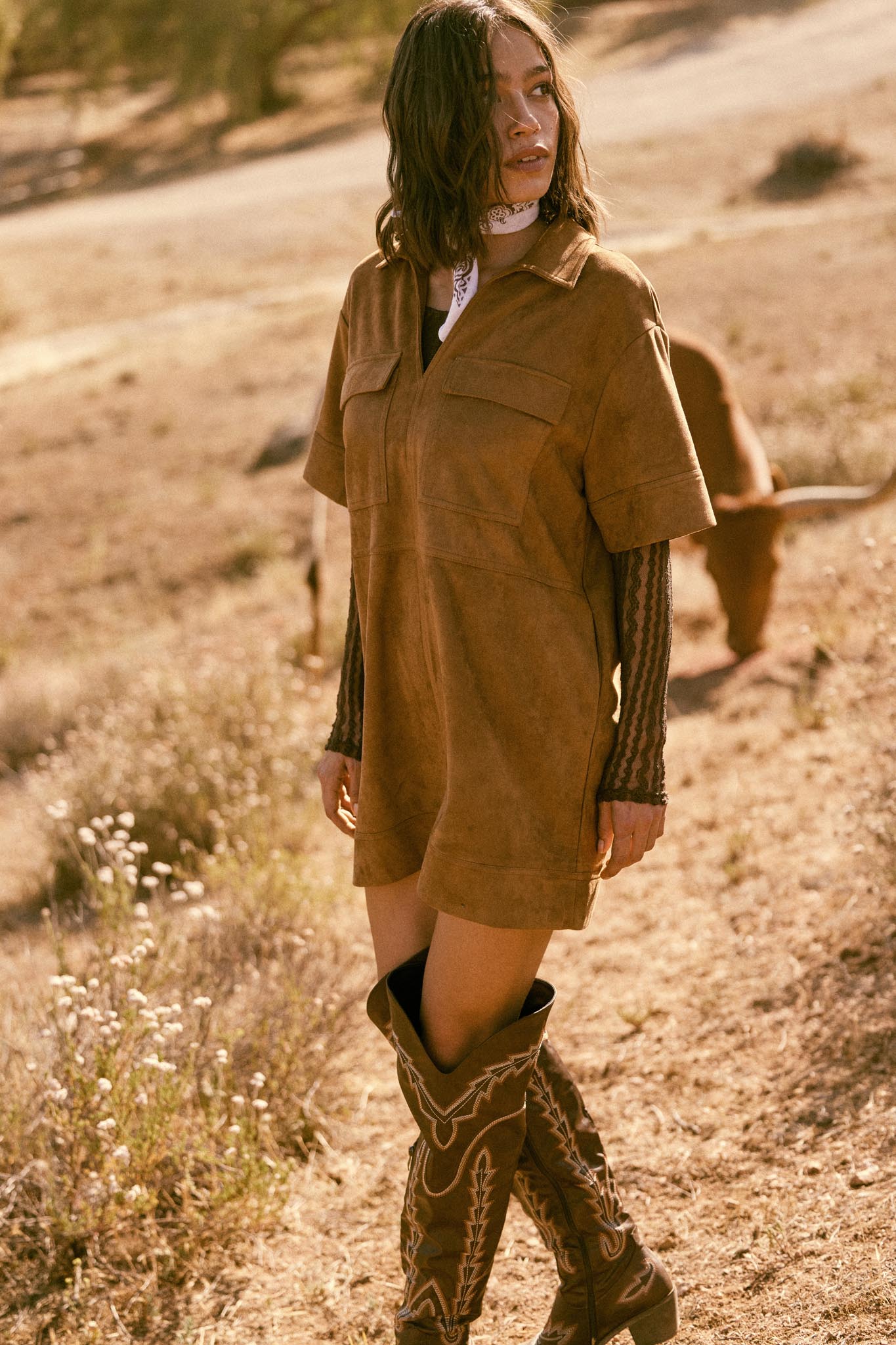 Soft Option Vegan Suede Mini Tunic Shirt Dress