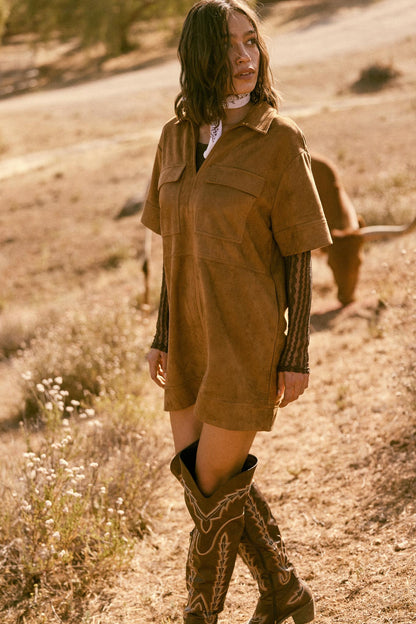 Soft Option Vegan Suede Mini Tunic Shirt Dress