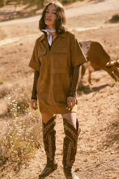 Soft Option Vegan Suede Mini Tunic Shirt Dress